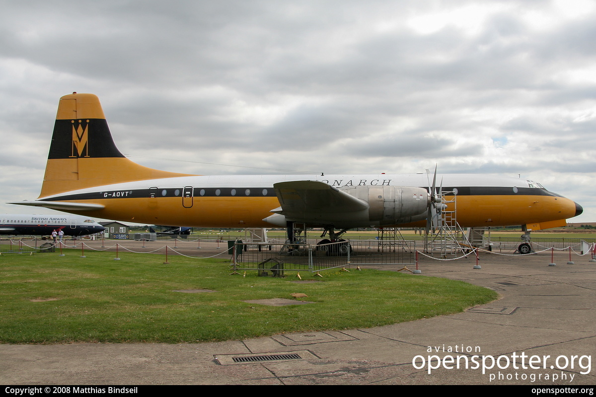 G-AOVT - Monarch Airlines Bristol Britannia 312 at Duxford Airport (QFO/EGSU) taken by Matthias Bindseil | openspotter.org | ID: 37016