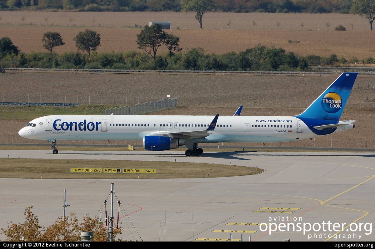 D-ABOF - Condor Boeing 757-330(WL) at Leipzig/Halle Airport (LEJ/EDDP) taken by Eveline Tscharntke | openspotter.org | ID: 4586