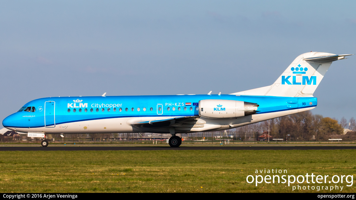PH-KZS - KLM Cityhopper Fokker F70 at Schiphol Airport (AMS/EHAM) taken by Arjen Veeninga | openspotter.org | ID: 39517