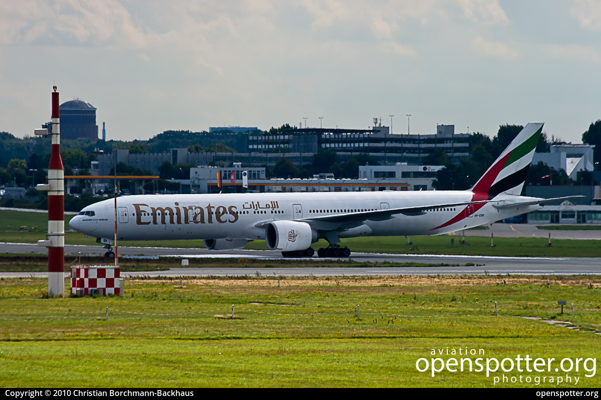 A6-EBK - Emirates Boeing 777-36N(ER) at Hamburg Airport (Fuhlsbüttel Airport) (HAM/EDDH) taken by Christian Borchmann-Backhaus | openspotter.org | ID: 386