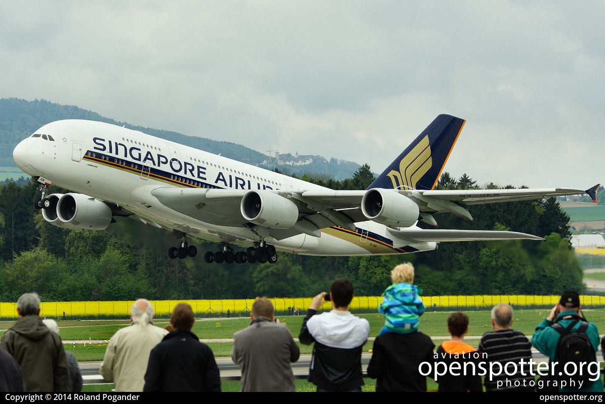 9V-SKM - Singapore Airlines Airbus A380-841 at Zurich International Airport (ZRH/LSZH) taken by Roland Pogander | openspotter.org | ID: 15552