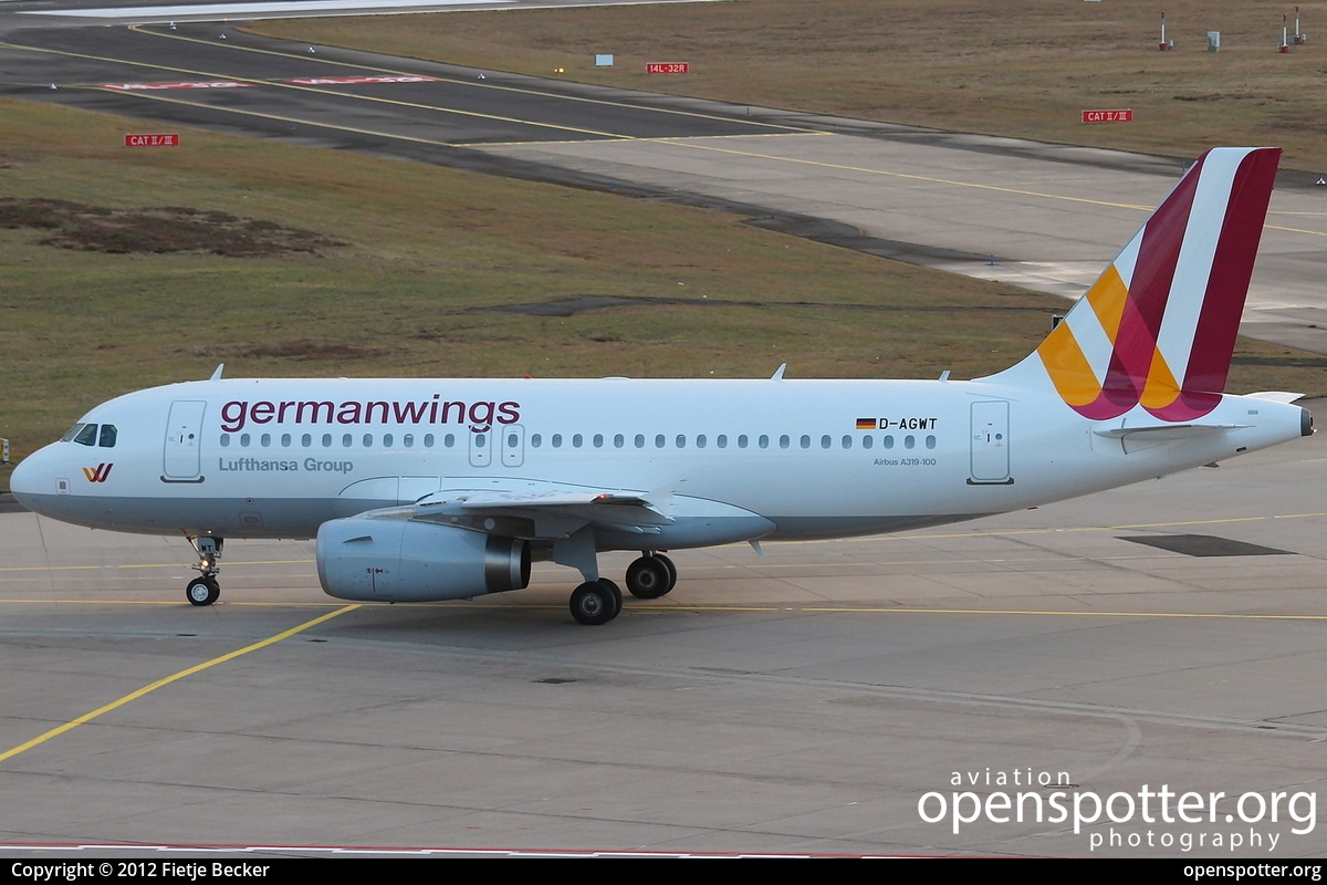D-AGWT - Germanwings Airbus A319-132 at Cologne Bonn Airport (Köln/Bonn - Konrad Adenauer) (CGN/EDDK) taken by Fietje Becker | openspotter.org | ID: 5755