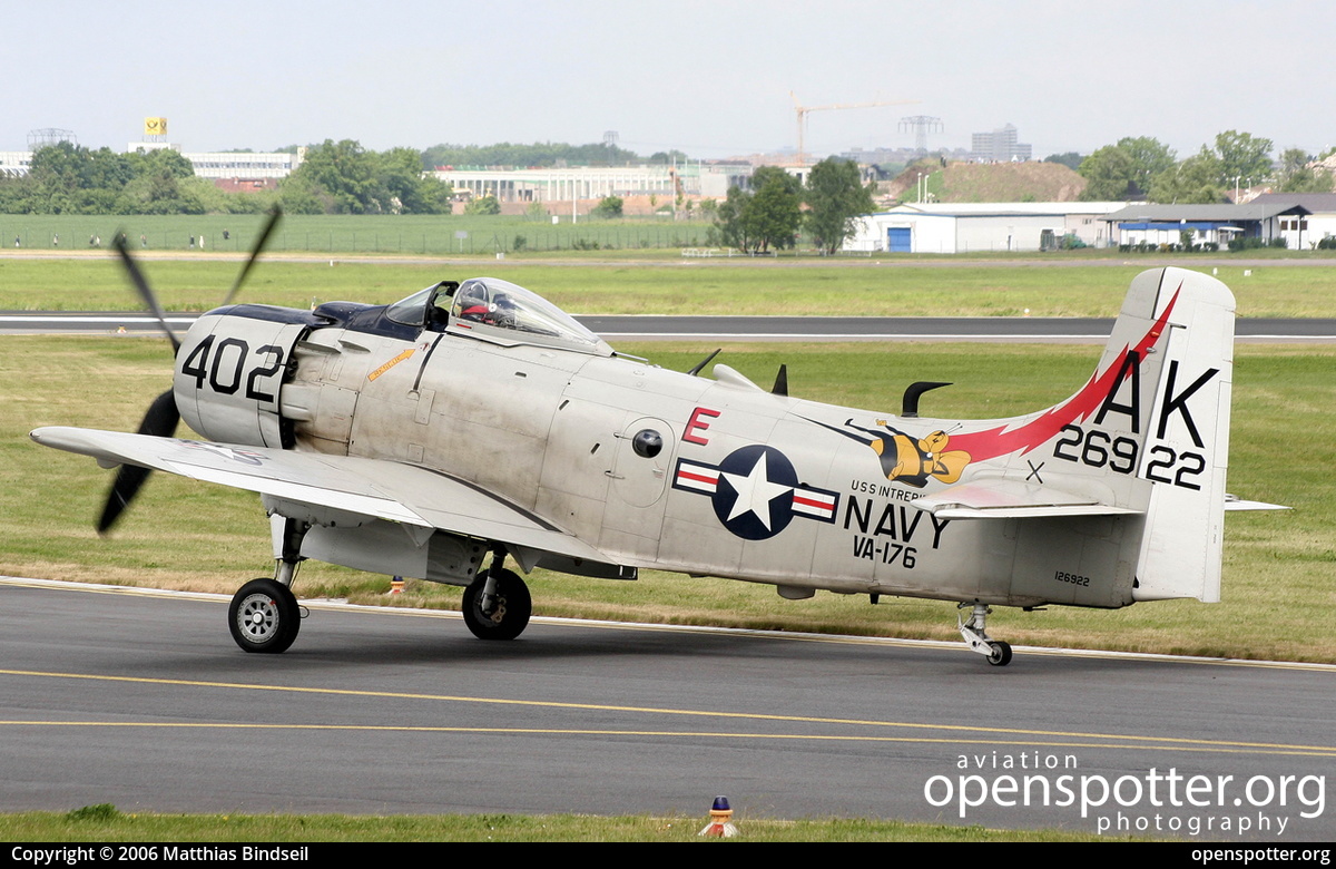 G-RADR - Private / Untitled Douglas A-1D Skyraider (AD-4NA) at Berlin-Schönefeld International Airport (SXF/EDDB) taken by Matthias Bindseil | openspotter.org | ID: 48482
