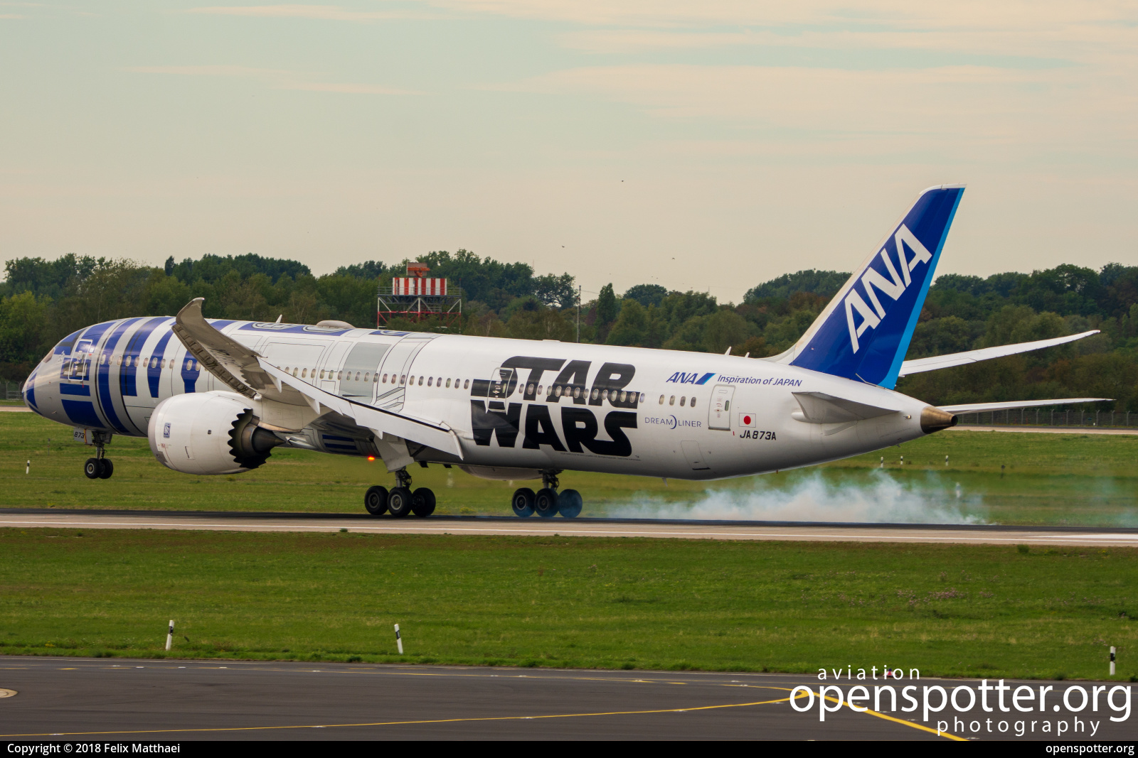 JA873A - All Nippon Airways Boeing 787-9 Dreamliner at Düsseldorf International Airport (DUS/EDDL) taken by Felix Matthaei | openspotter.org | ID: 56650