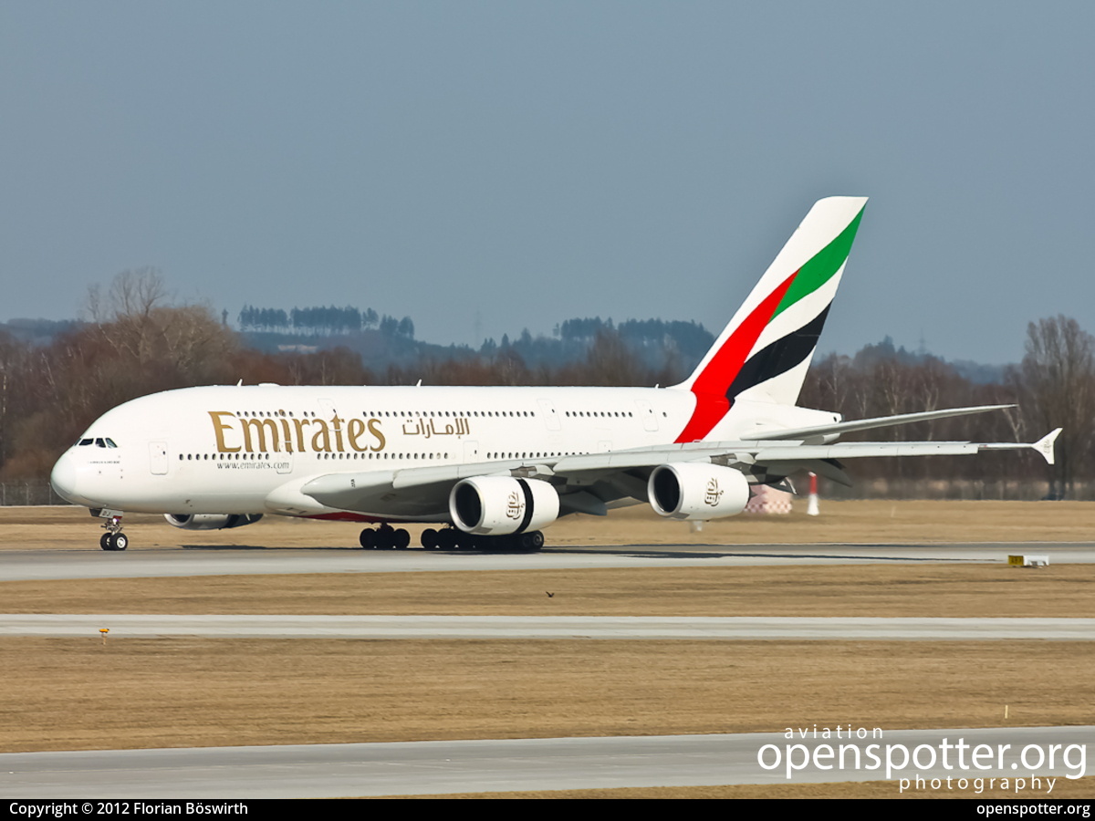 A6-EDJ - Emirates Airbus A380-861 at Franz Josef Strauss International Airport (MUC/EDDM) taken by Florian Böswirth | openspotter.org | ID: 2594