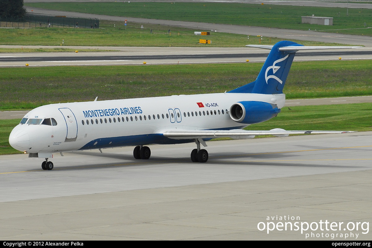 4O-AOK - Montenegro Airlines Fokker F100 at Zurich International Airport (ZRH/LSZH) taken by Alexander Pelka | openspotter.org | ID: 10217