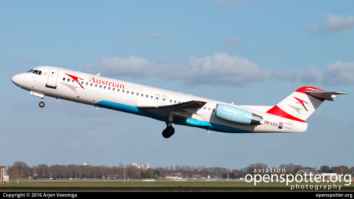 OE-LVJ - Austrian Airlines Fokker F100 at Schiphol Airport (AMS/EHAM) taken by Arjen Veeninga | openspotter.org | ID: 38875