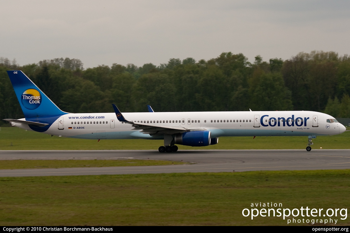 D-ABOE - Condor Boeing 757-330(WL) at Hamburg Airport (Fuhlsbüttel Airport) (HAM/EDDH) taken by Christian Borchmann-Backhaus | openspotter.org | ID: 110