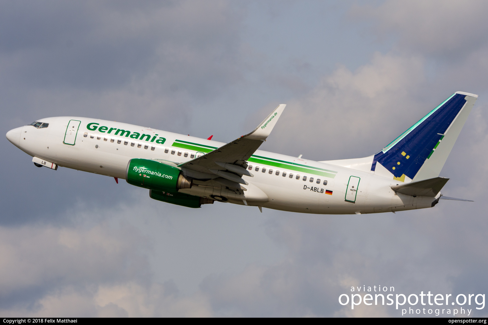 D-ABLB - Germania Boeing 737-76J(WL) at Düsseldorf International Airport (DUS/EDDL) taken by Felix Matthaei | openspotter.org | ID: 56661