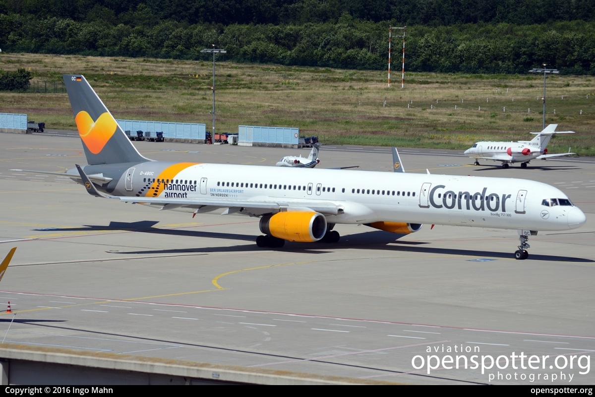 D-ABOC - Condor Boeing 757-330 at Cologne Bonn Airport (Köln/Bonn - Konrad Adenauer) (CGN/EDDK) taken by Ingo Mahn | openspotter.org | ID: 40243