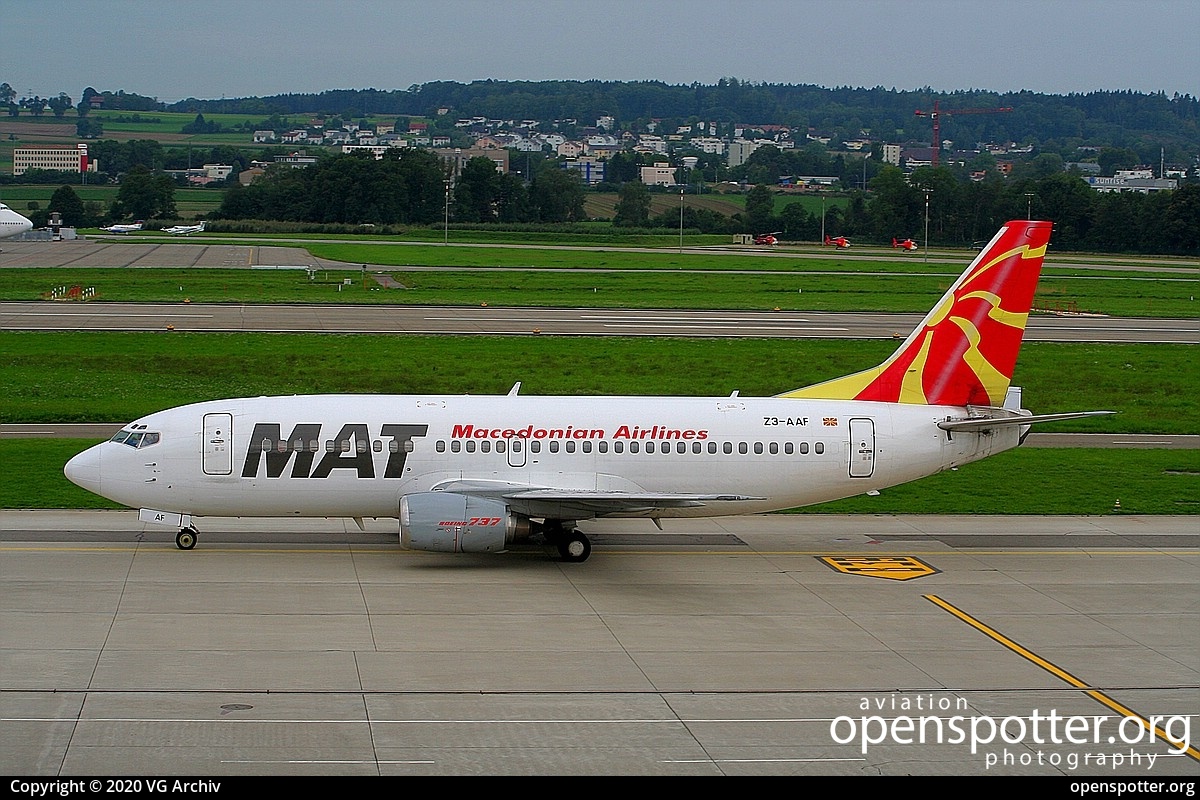 Z3-AAF - MAT Macedonian Airlines Boeing 737-3B7 at Zurich International Airport (ZRH/LSZH) taken by VG Archiv | openspotter.org | ID: 68881