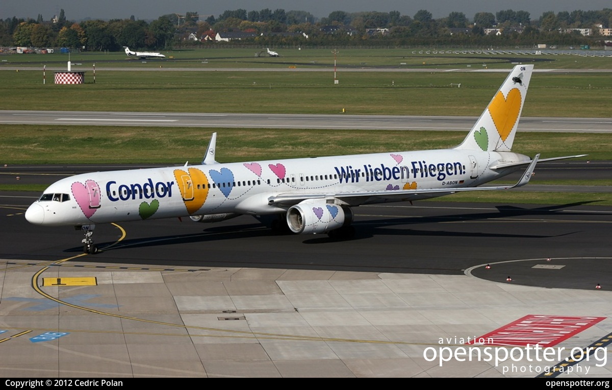 D-ABON - Condor Boeing 757-330(WL) at Düsseldorf International Airport (DUS/EDDL) taken by Cedric Polan | openspotter.org | ID: 4704