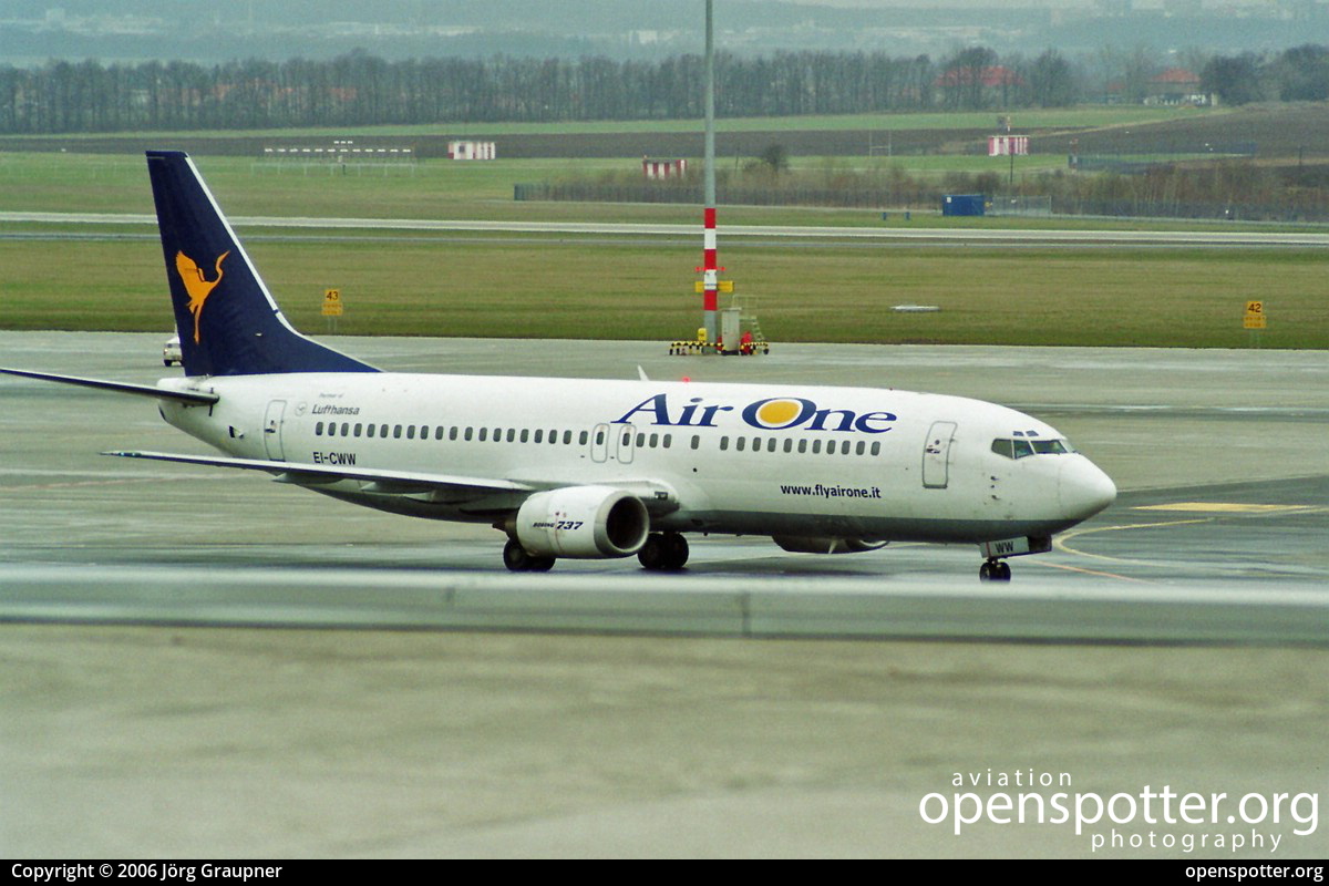 EI-CWW - Air One Boeing 737-4Y0 at Ruzyne International Airport (PRG/LKPR) taken by Jörg Graupner | openspotter.org | ID: 7800