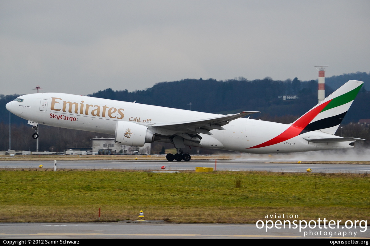 A6-EFE - Emirates Boeing 777-F1H at Zurich International Airport (ZRH/LSZH) taken by Samir Schwarz | openspotter.org | ID: 4004