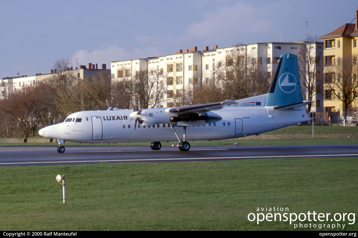 LX-LGE - Luxair Fokker F50 at Berlin-Tempelhof International Airport (THF/EDDI) taken by Ralf Manteufel | openspotter.org | ID: 2325