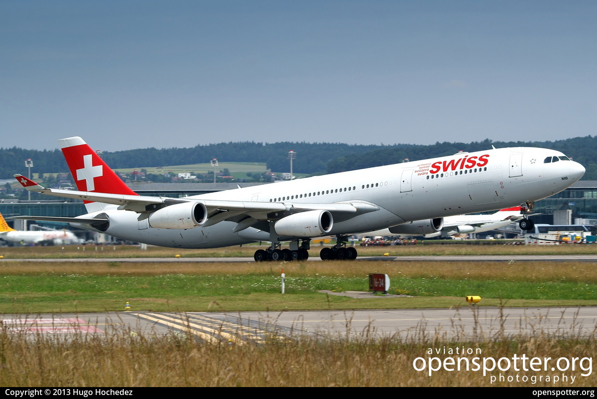 HB-JMB - Swiss Airbus A340-313X at Zurich International Airport (ZRH/LSZH) taken by Hugo Hochedez | openspotter.org | ID: 8266