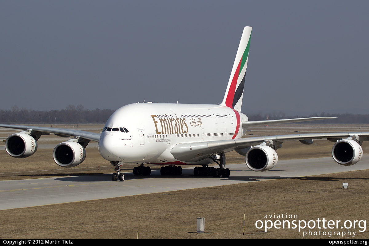 A6-EDF - Emirates Airbus A380-861 at Franz Josef Strauss International Airport (MUC/EDDM) taken by Martin Tietz | openspotter.org | ID: 2437