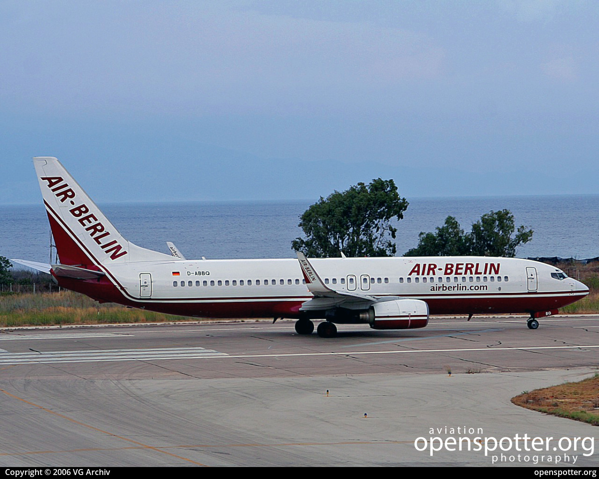 D-ABBQ - Air Berlin Boeing 737-86N(WL) at Rhodes International Airport, Diagoras (RHO/LGRP) taken by VG Archiv | openspotter.org | ID: 68974