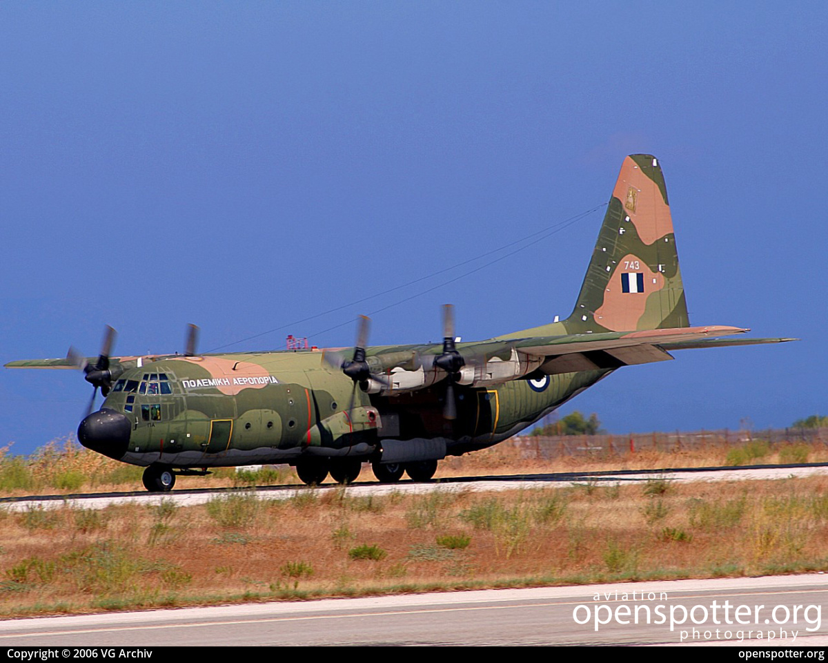 743 - Hellenic Air Force Lockheed C-130H  Hercules at Rhodes International Airport, Diagoras (RHO/LGRP) taken by VG Archiv | openspotter.org | ID: 69010