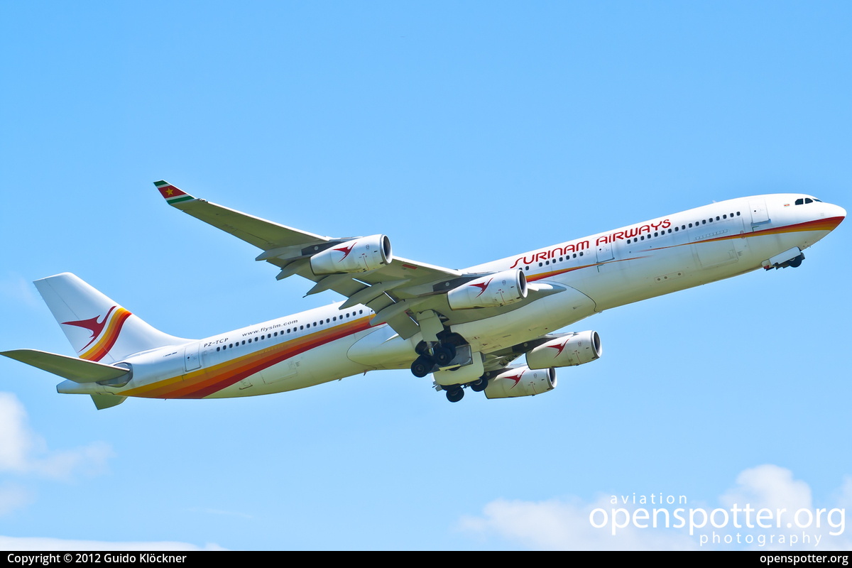 PZ-TCP - Surinam Airways Airbus A340-311 at Schiphol Airport (AMS/EHAM) taken by Guido Klöckner | openspotter.org | ID: 3878