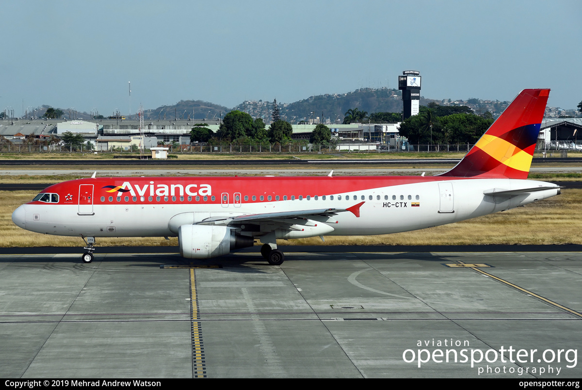 HC-CTX - Avianca - Aerovías Nacionales de Colombia, S.A. Airbus A320-214 at José Joaquín de Olmedo International Airport (GYE/SEGU) taken by Mehrad Andrew Watson | openspotter.org | ID: 66245