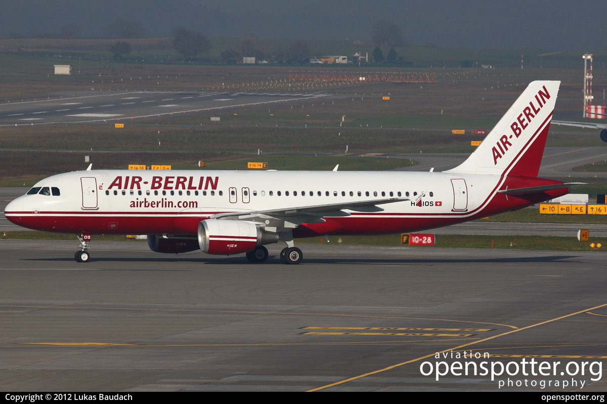 HB-IOS - Air Berlin Airbus A320-214 at Zurich International Airport (ZRH/LSZH) taken by Lukas Baudach | openspotter.org | ID: 4933