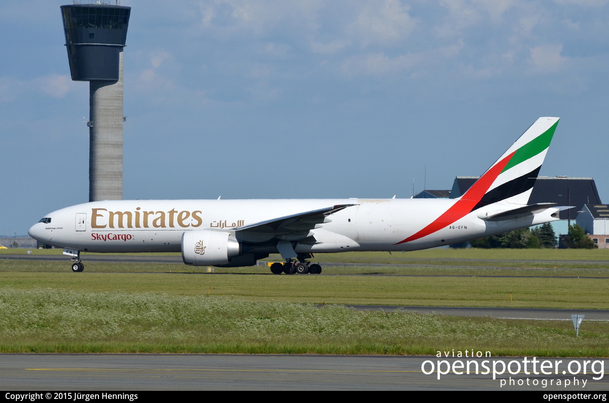 A6-EFN - Emirates Boeing 777-F1H at Copenhagen Airport, Kastrup Airport (CPH/EKCH) taken by Jürgen Hennings | openspotter.org | ID: 32473