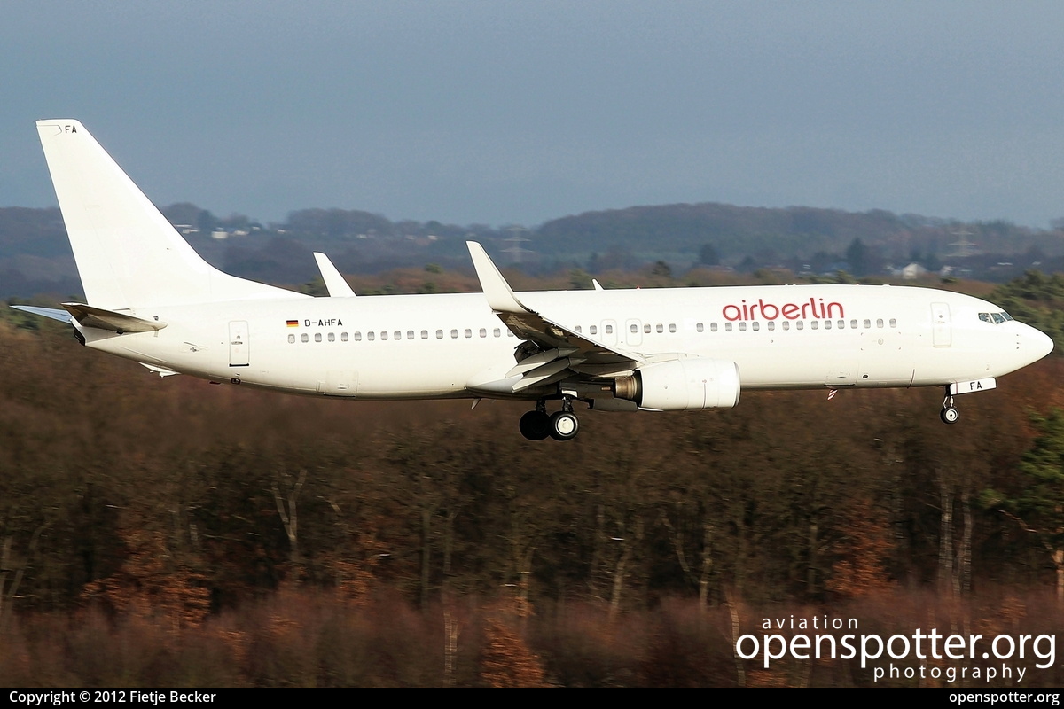D-AHFA - Air Berlin Boeing 737-8K5(WL) at Cologne Bonn Airport (Köln/Bonn - Konrad Adenauer) (CGN/EDDK) taken by Fietje Becker | openspotter.org | ID: 5754