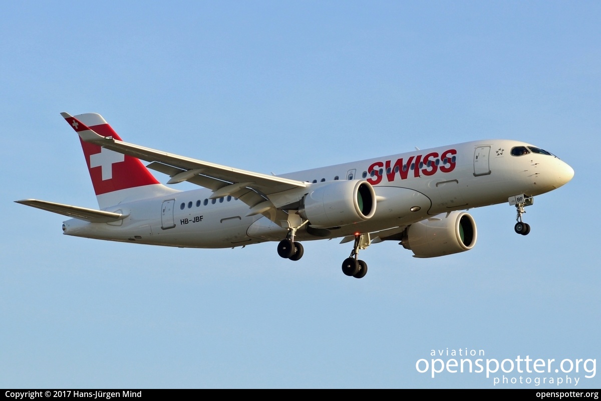 HB-JBF - Swiss Bombardier CSeries CS100 (BD-500-1A10) at Berlin-Tegel Airport (TXL/EDDT) taken by Hans-Jürgen Mind | openspotter.org | ID: 43264