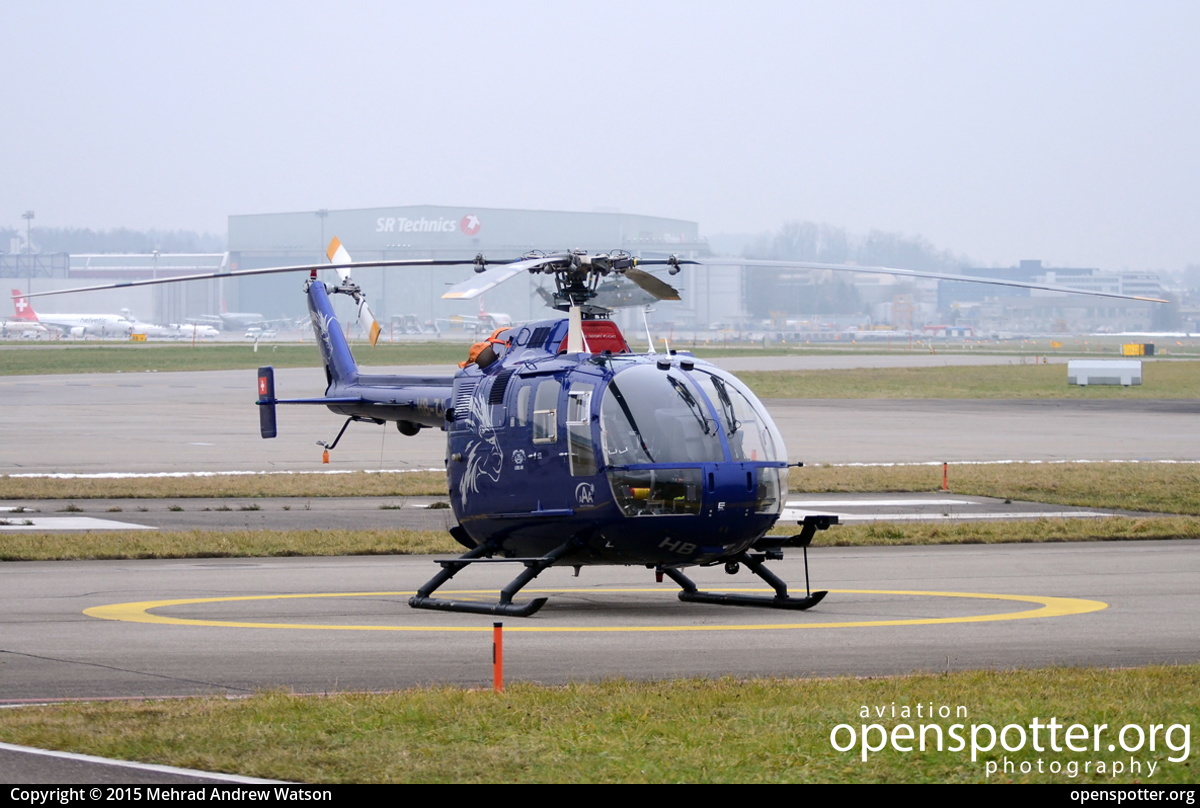 HB-ZJF - Skymedia Eurocopter (MBB) BO105CBS-5 at Zurich International Airport (ZRH/LSZH) taken by Mehrad Andrew Watson | openspotter.org | ID: 23245