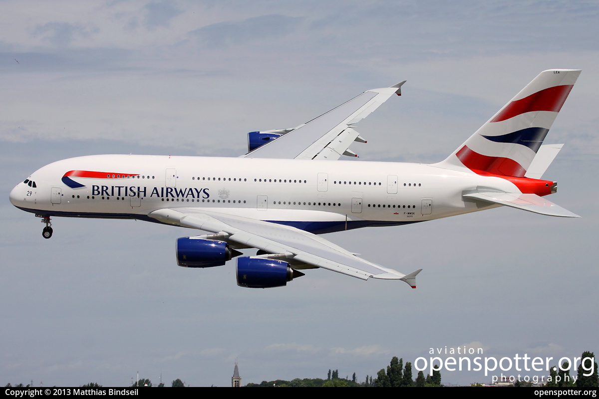 F-WWSK - British Airways Airbus A380-841 at Paris - Le Bourget Airport (LBG/LFPB) taken by Matthias Bindseil | openspotter.org | ID: 7500