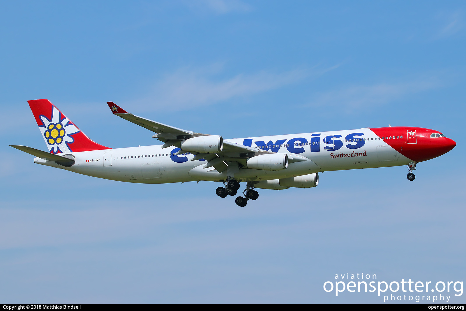 HB-JMF - Edelweiss Air Airbus A340-313X at Zurich International Airport (ZRH/LSZH) taken by Matthias Bindseil | openspotter.org | ID: 57034