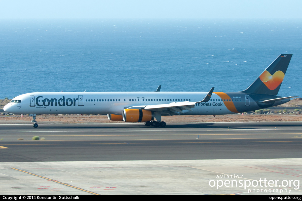 D-ABOF - Condor Boeing 757-330(WL) at Tenerife South Airport (Reina Sofia Airport) (TFS/GCTS) taken by Konstantin Gottschalk | openspotter.org | ID: 18432