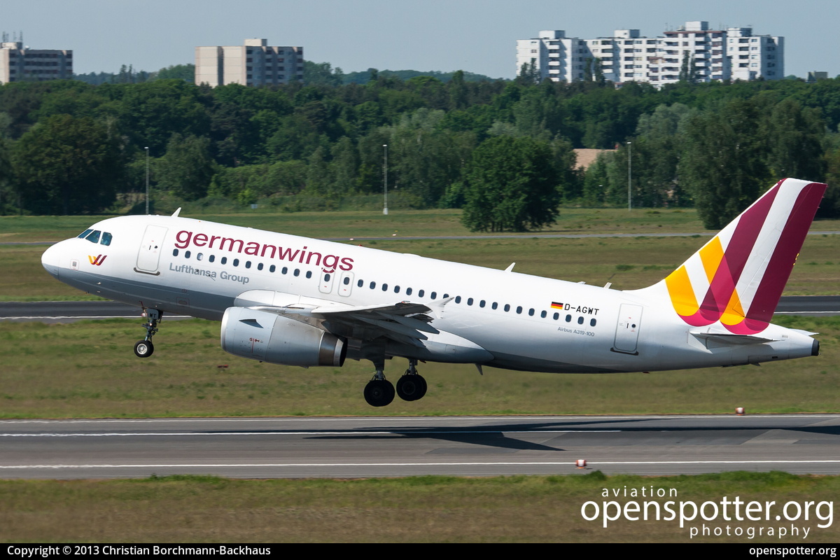 D-AGWT - Germanwings Airbus A319-132 at Berlin-Tegel Airport (TXL/EDDT) taken by Christian Borchmann-Backhaus | openspotter.org | ID: 7159