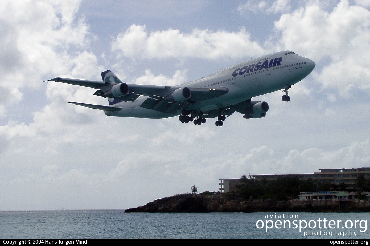 F-GSKY - Corsair Boeing 747-312 at Princess Juliana International Airport (SXM/TNCM) taken by Hans-Jürgen Mind | openspotter.org | ID: 9634