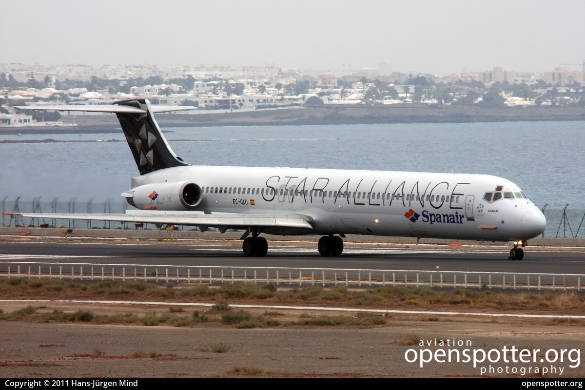 EC-GXU - Spanair McDonnell Douglas MD-83 at Lanzarote Airport (ACE/GCRR) taken by Hans-Jürgen Mind | openspotter.org | ID: 15523