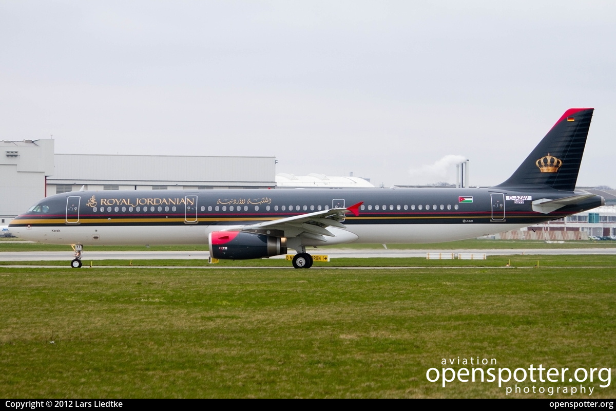 D-AZAV - Royal Jordanian Airbus A321-231 at Hamburg Finkenwerder Airport (XFW/EDHI) taken by Lars Liedtke | openspotter.org | ID: 2675