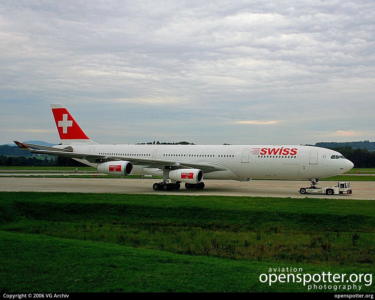 HB-JMF - Swiss Airbus A340-313 at Zurich International Airport (ZRH/LSZH) taken by VG Archiv | openspotter.org | ID: 68903