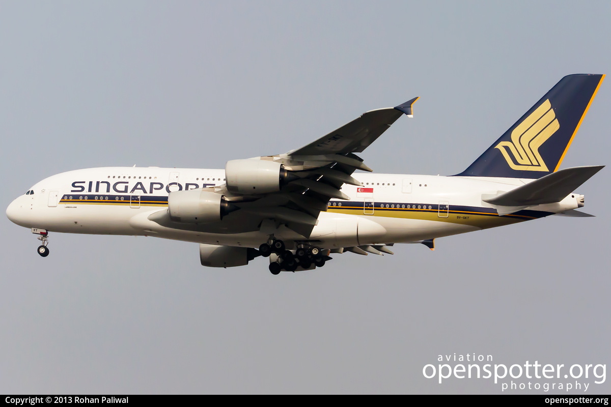 9V-SKT - Singapore Airlines Airbus A380-841 at Indira Gandhi International Airport (DEL/VIDP) taken by Rohan Paliwal | openspotter.org | ID: 11697