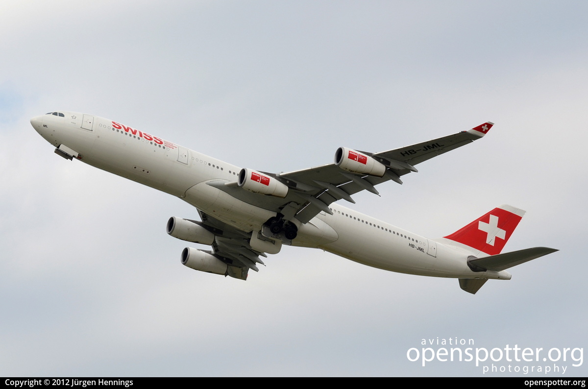 HB-JML - Swiss Airbus A340-313X at Zurich International Airport (ZRH/LSZH) taken by Jürgen Hennings | openspotter.org | ID: 32815