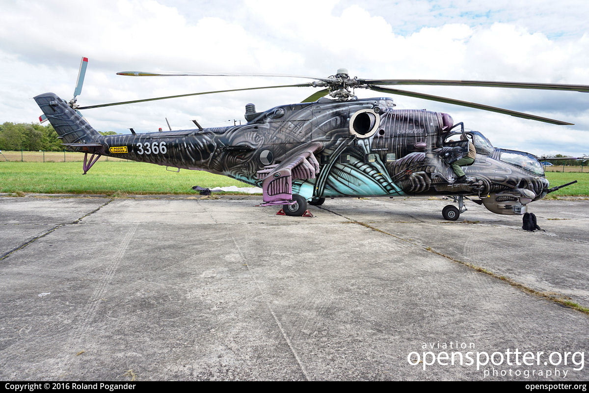 3366 - Czech Air Force Mil Mi-24V Hind at Ostrava-Mosnov International Airport (OSR/LKMT) taken by Roland Pogander | openspotter.org | ID: 32229