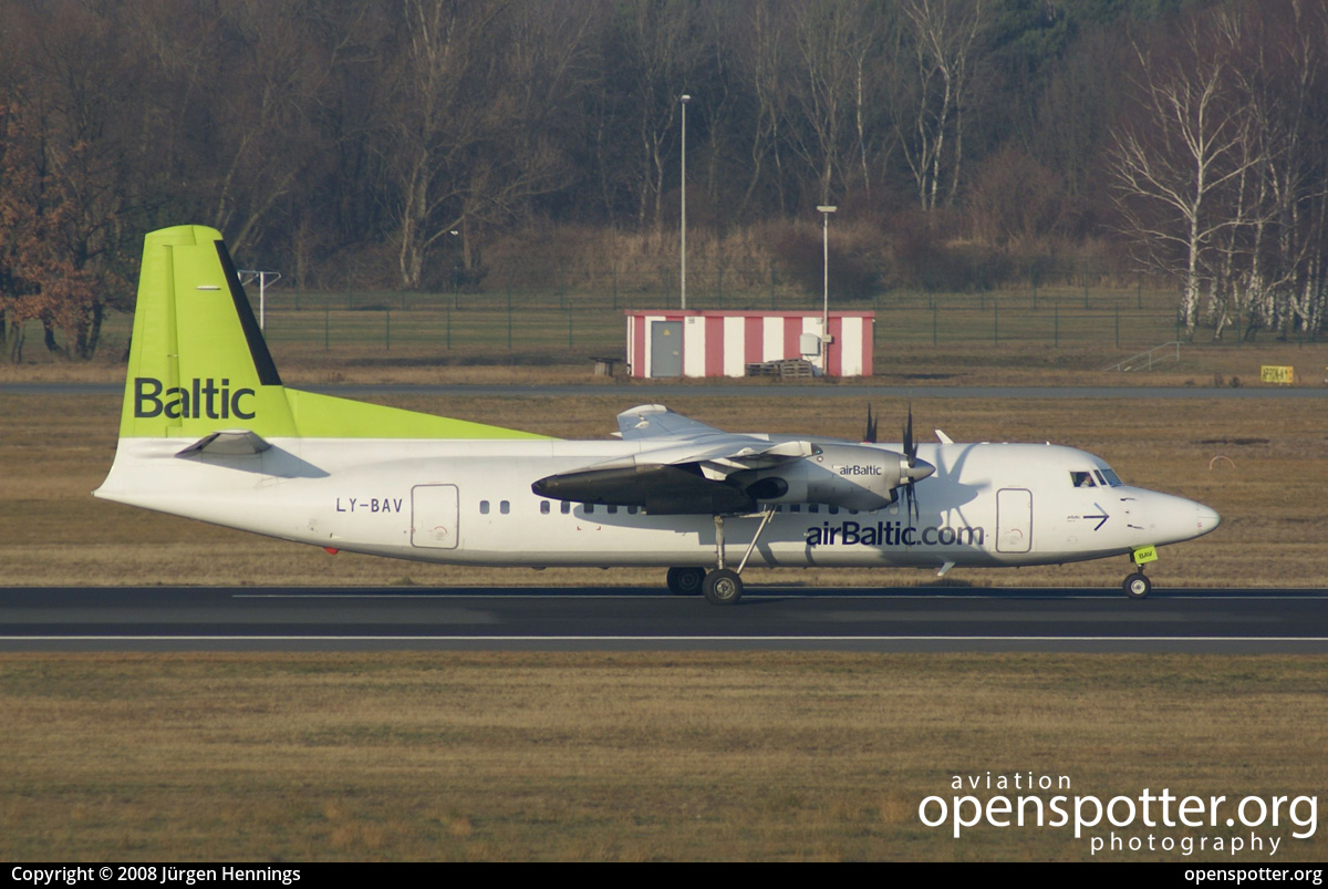 LY-BAV - Air Baltic Fokker F50 at Berlin-Tegel Airport (TXL/EDDT) taken by Jürgen Hennings | openspotter.org | ID: 64481