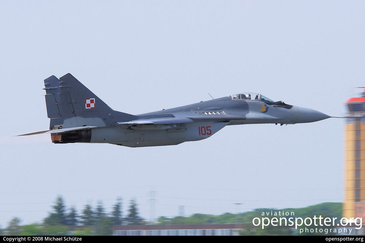 105 - Polish Air Force Mikoyan-Gurevich MiG-29A (9-12A) Fulcrum at Berlin-Schönefeld International Airport (SXF/EDDB) taken by Michael Schütze | openspotter.org | ID: 19842