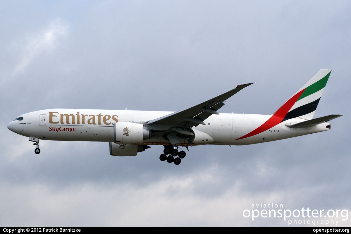 A6-EFD - Emirates Boeing 777-F1H at Frankfurt International Airport (FRA/EDDF) taken by Patrick Barnitzke | openspotter.org | ID: 3579