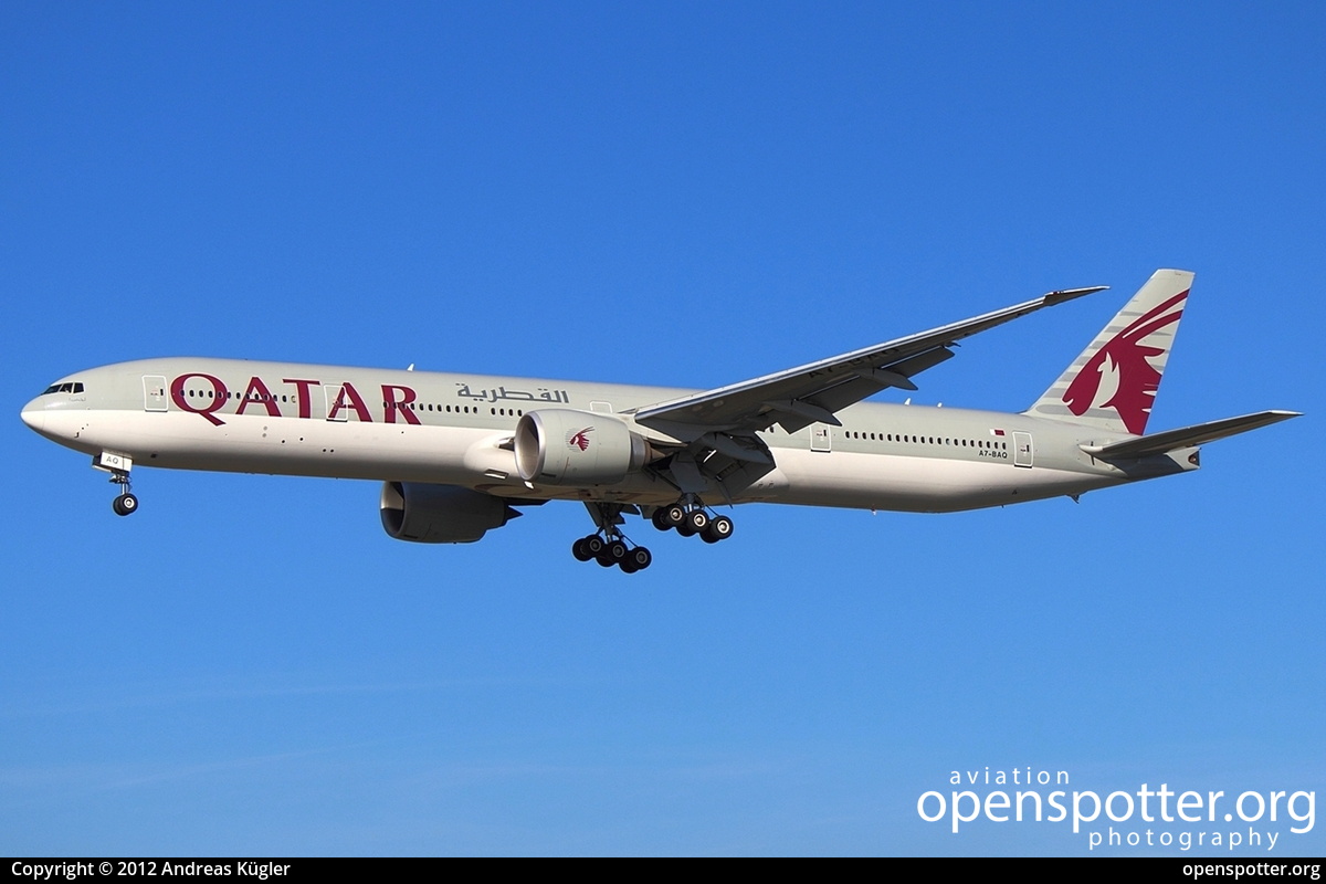A7-BAQ - Qatar Airways Boeing 777-3DZ(ER) at Frankfurt International Airport (FRA/EDDF) taken by Andreas Kügler | openspotter.org | ID: 4915