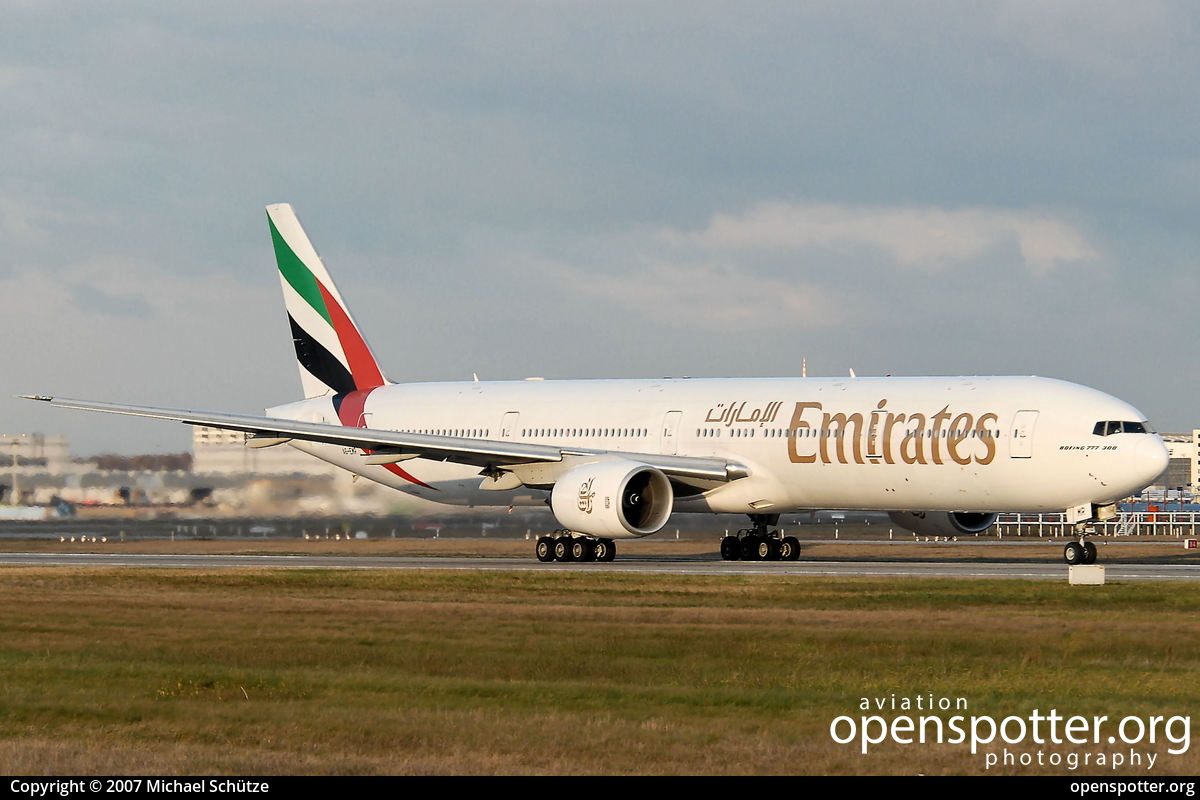 A6-EMR - Emirates Boeing 777-31H at Frankfurt International Airport (FRA/EDDF) taken by Michael Schütze | openspotter.org | ID: 12377