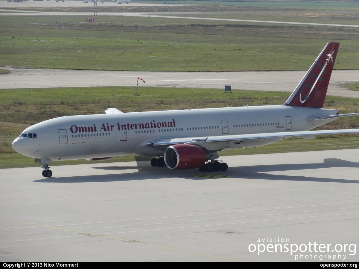 N927AX - Omni Air International Boeing 777-222(ER) at Leipzig/Halle Airport (LEJ/EDDP) taken by Nico Mommert | openspotter.org | ID: 12516