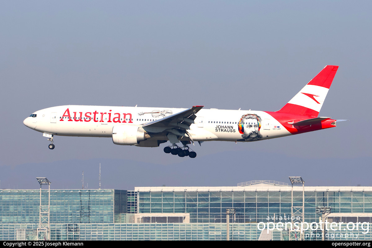 OE-LPF - Austrian Airlines Boeing 777-2Q8(ER) at Frankfurt International Airport (FRA/EDDF) taken by Joseph Klemann | openspotter.org | ID: 89944