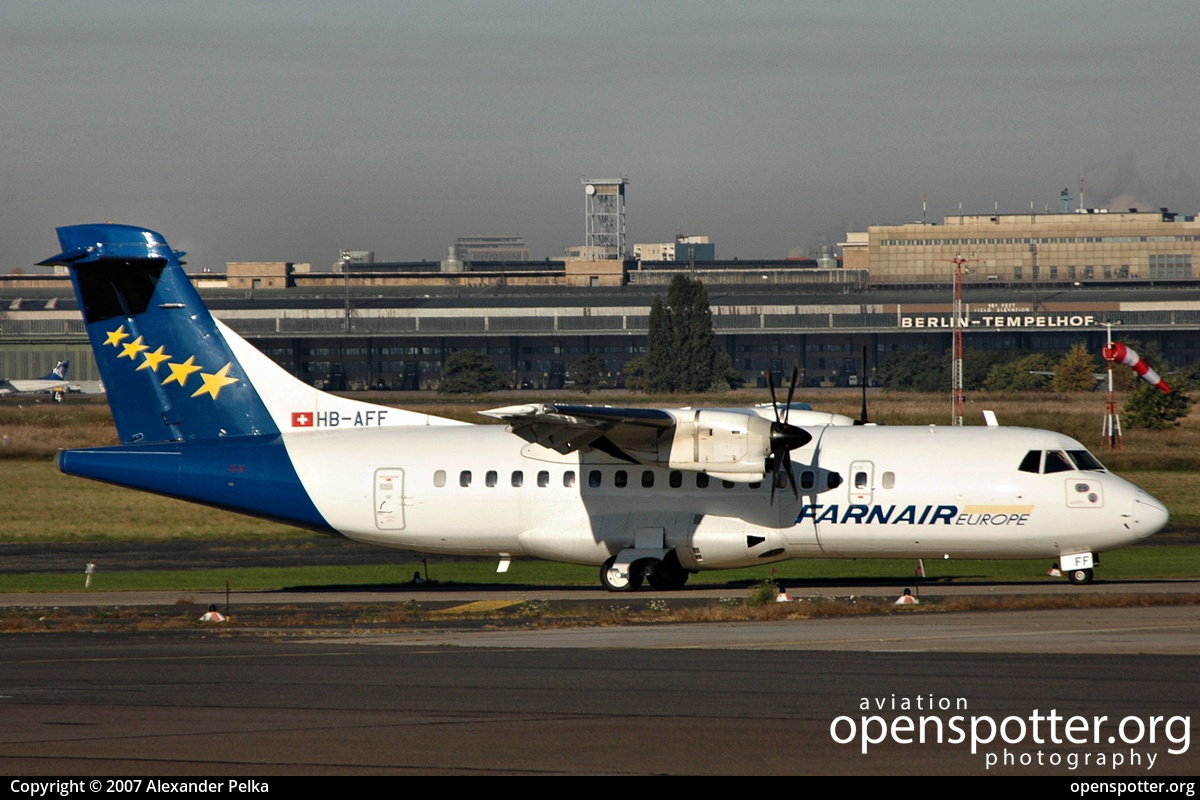 HB-AFF - Farnair Switzerland ATR 42-320 at Berlin-Tempelhof International Airport (THF/EDDI) taken by Alexander Pelka | openspotter.org | ID: 12495