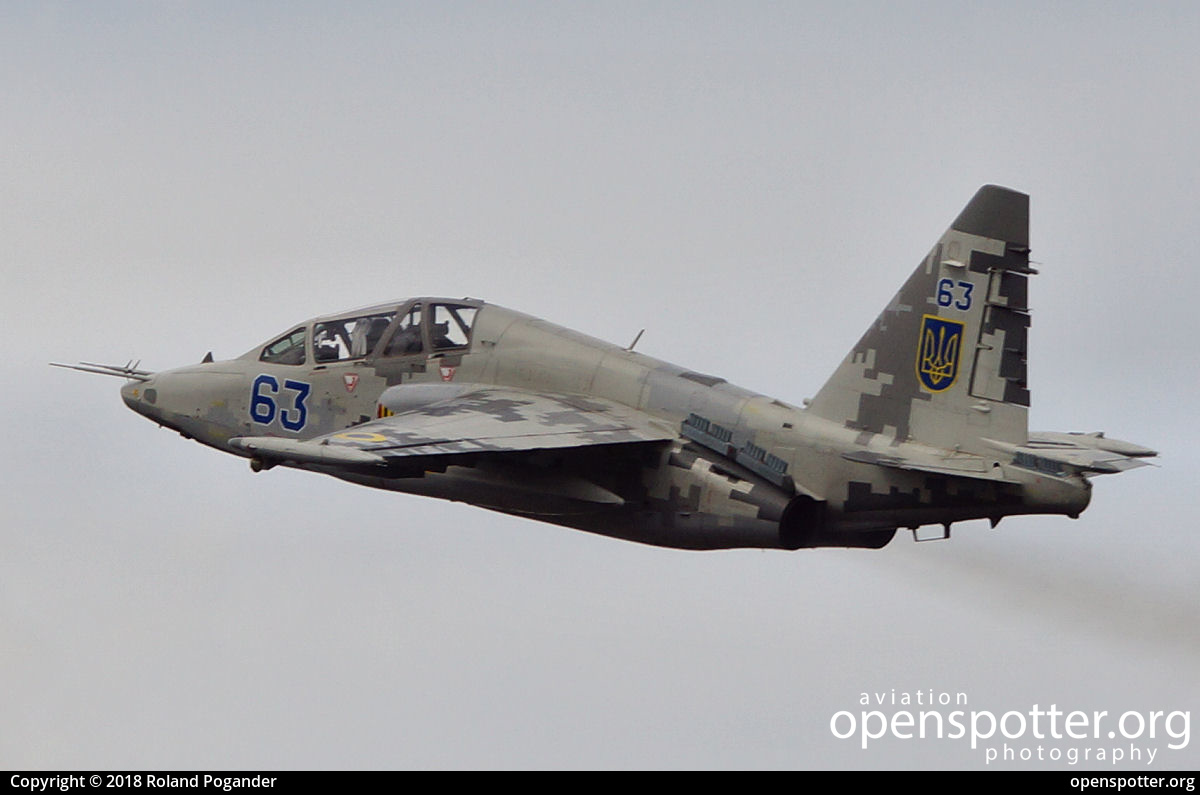 63 - Ukraine Air Force Sukhoi Su-25UB at Radom-Sadków Airport (RDO/EPRA) taken by Roland Pogander | openspotter.org | ID: 56393
